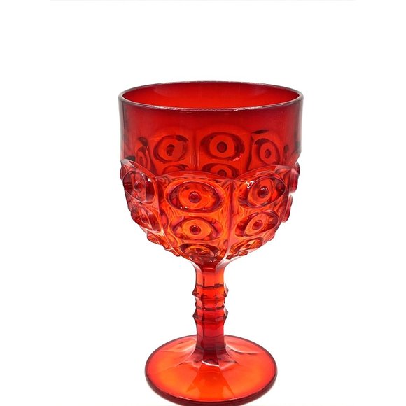 Viking Glass Yesteryear Bullseye Red Amberina Chalice Footed Bowl 8.75" - Picture 3 of 9